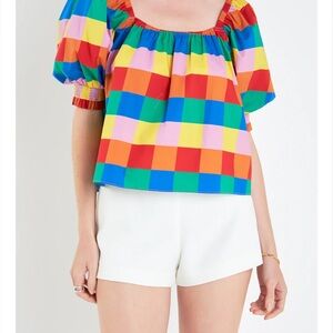English Factory multicolor puff sleeve top